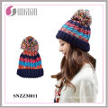 Warme schöne gestreifte Mischfarbe Hand-Knit Wolle Ball Hut (SNZZM011)